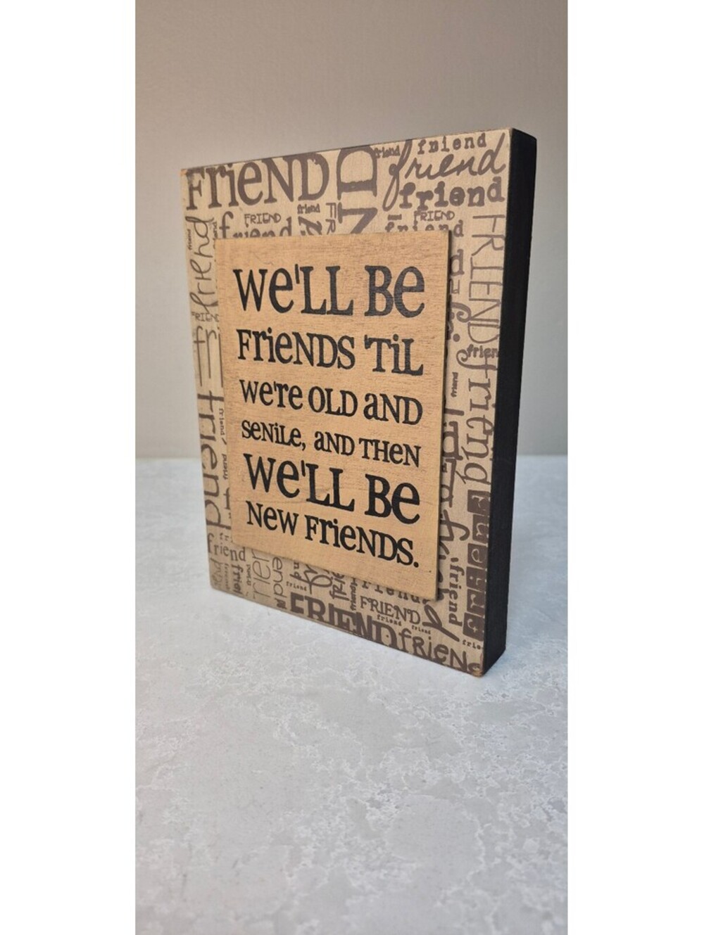 Barbara Lloyd "New Friends" Primitive Wood Block Sign